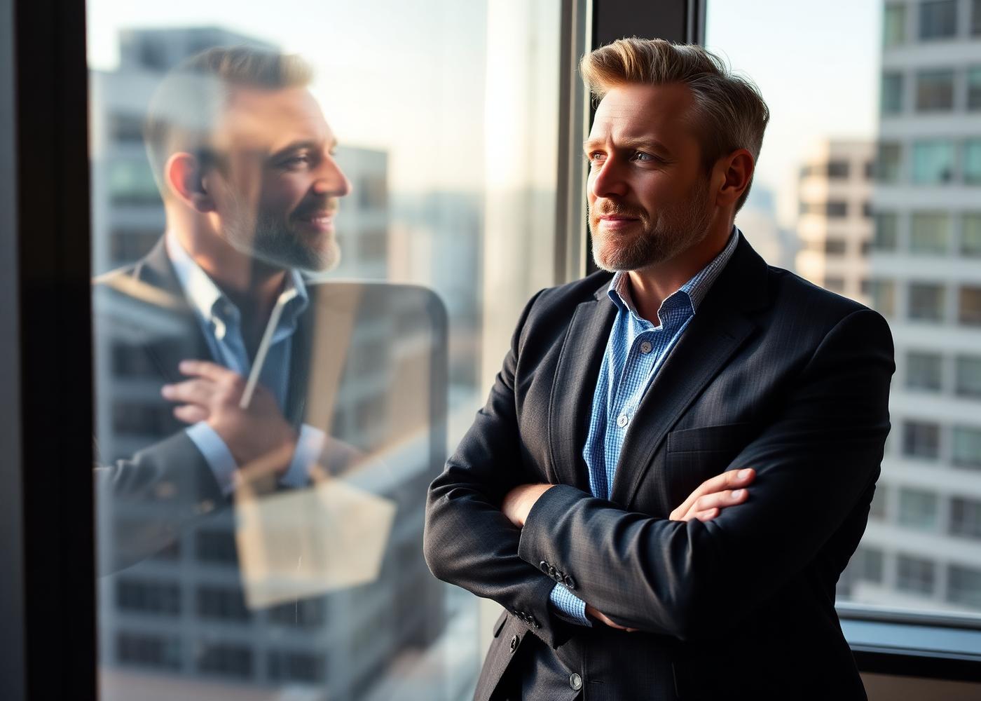 A professional considering a career change in a modern office